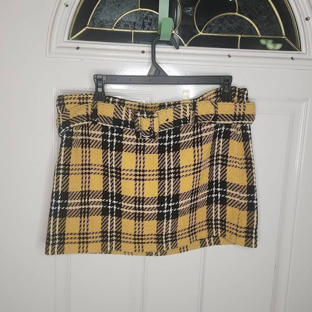 MNG yellow and black plaid mini skirt womens size XL
